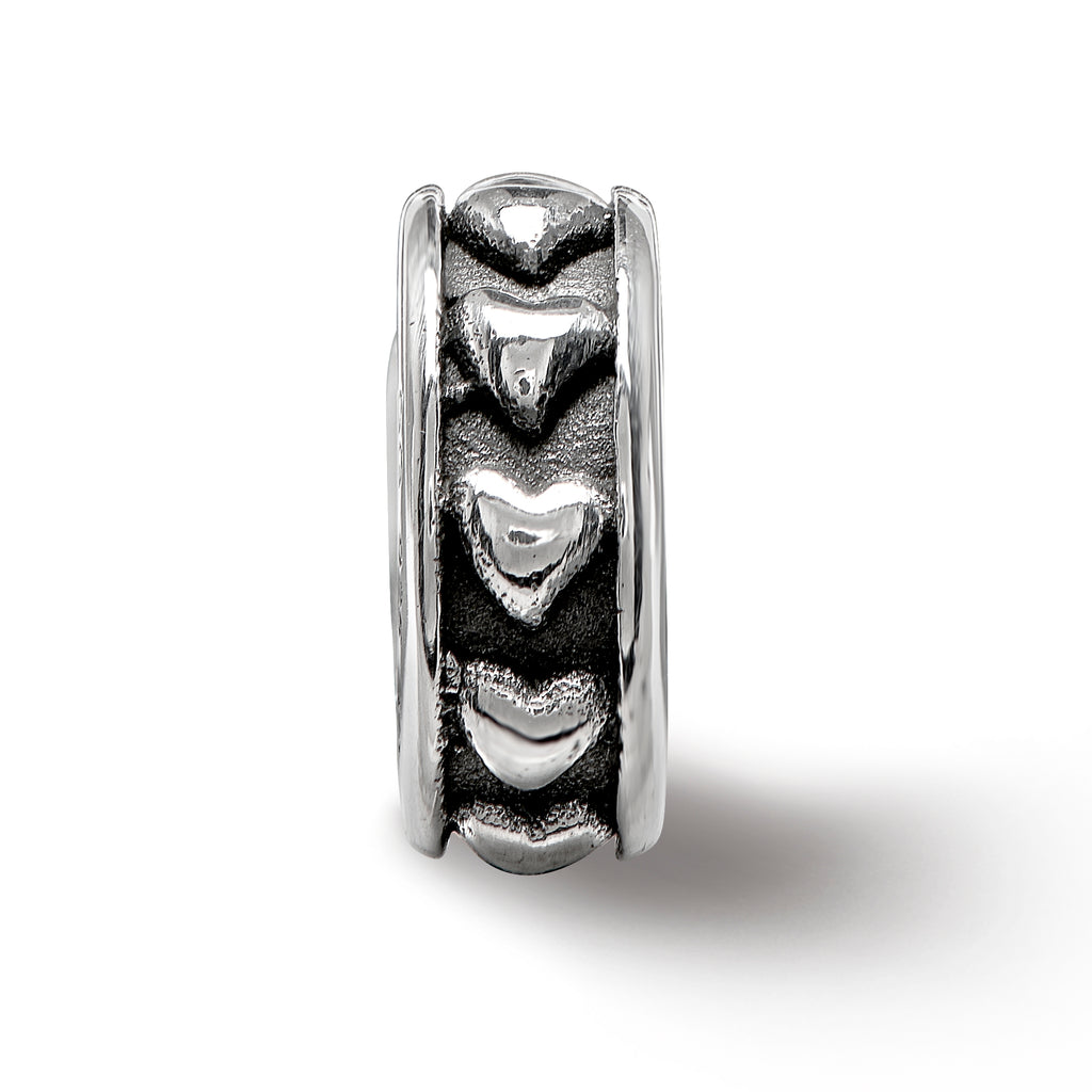 Sterling Silver Reflections Antiqued Hearts Gripper Bead