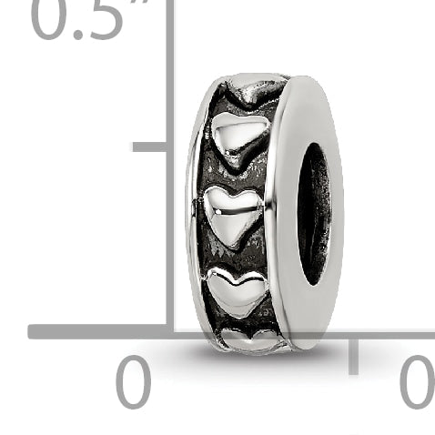 Sterling Silver Reflections Antiqued Hearts Gripper Bead