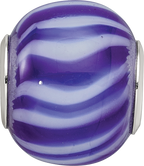 Sterling Silver Reflections Rhodium-plated Blue & White Striped Glass Bead