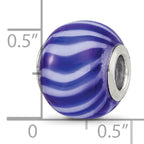 Sterling Silver Reflections Rhodium-plated Blue & White Striped Glass Bead