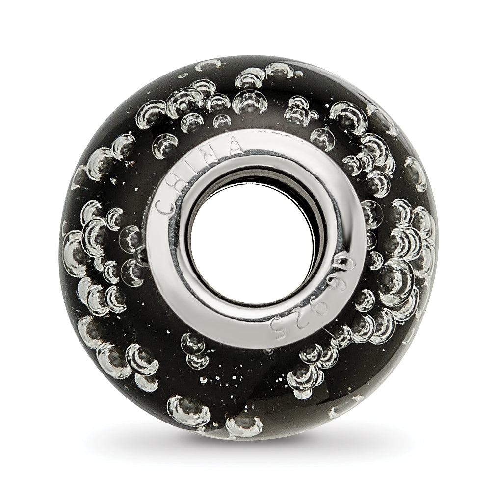 Sterling Silver Reflections Rhodium-plated Bubbles Black Glass Bead Secondary image