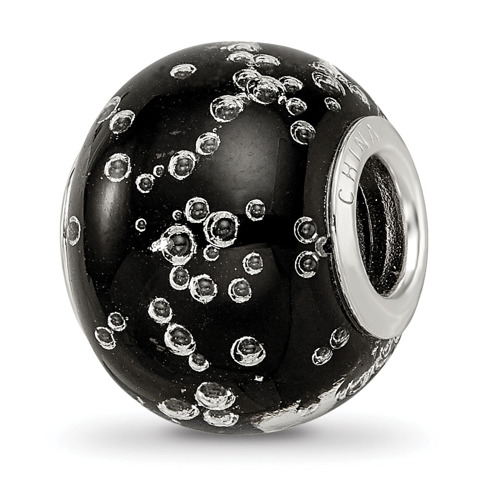 Sterling Silver Reflections Rhodium-plated Bubbles Black Glass Bead Main image