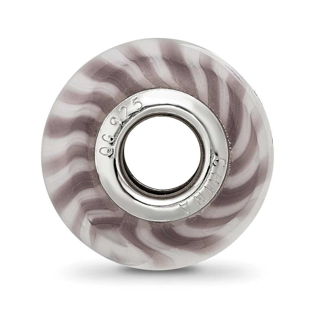 Sterling Silver Reflections Rh=plated Purple and White Striped Glass Bead Secondary image