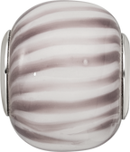 Sterling Silver Reflections Rh=plated Purple and White Striped Glass Bead