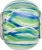 Sterling Silver Reflections Rh-plated Blue Green & White Striped Glass Bead