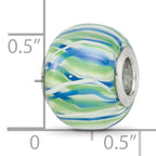 Sterling Silver Reflections Rh-plated Blue Green & White Striped Glass Bead