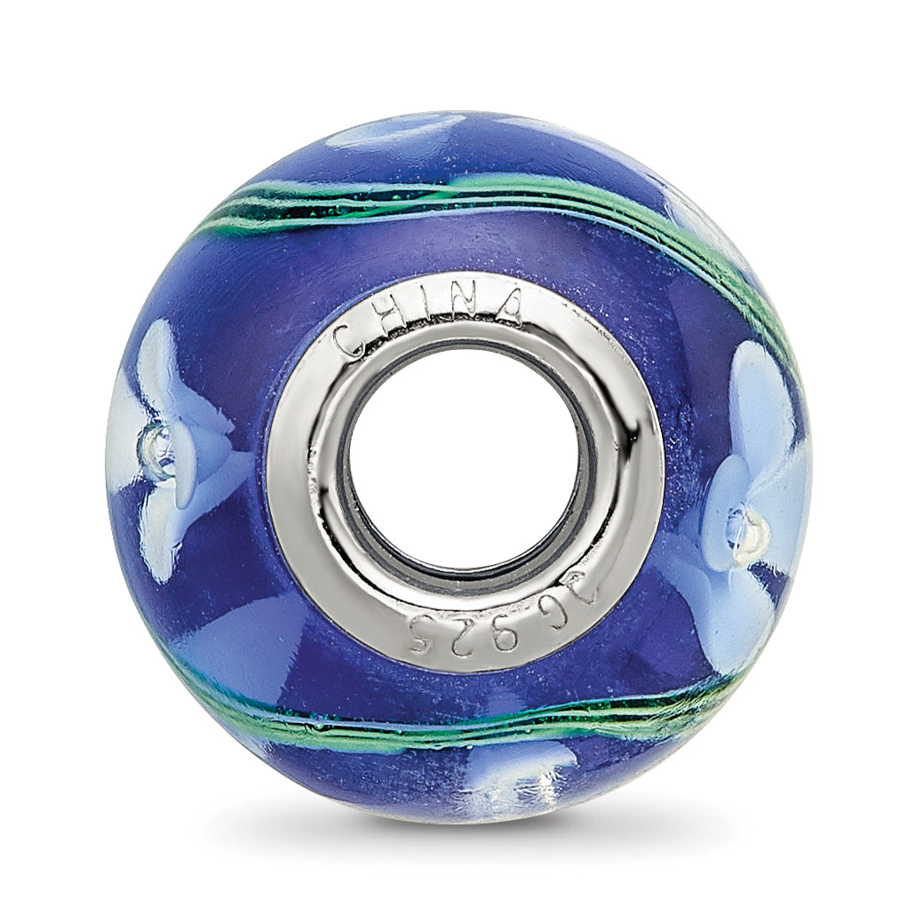Sterling Silver Reflections Rhodium-plated White Floral Blue Glass Bead Secondary image