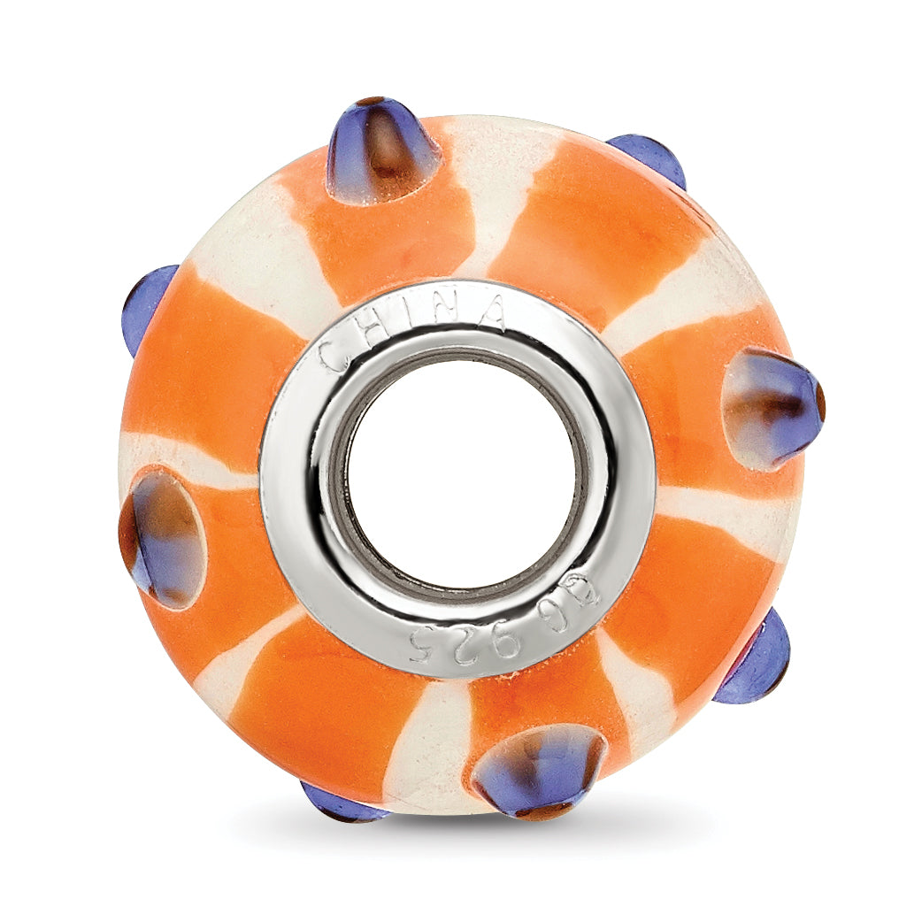 SS Reflections Rh-plated Blue Polka-dot Orange White Glass Bead Secondary image