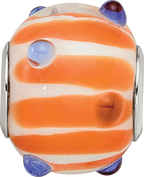 SS Reflections Rh-plated Blue Polka-dot Orange White Glass Bead