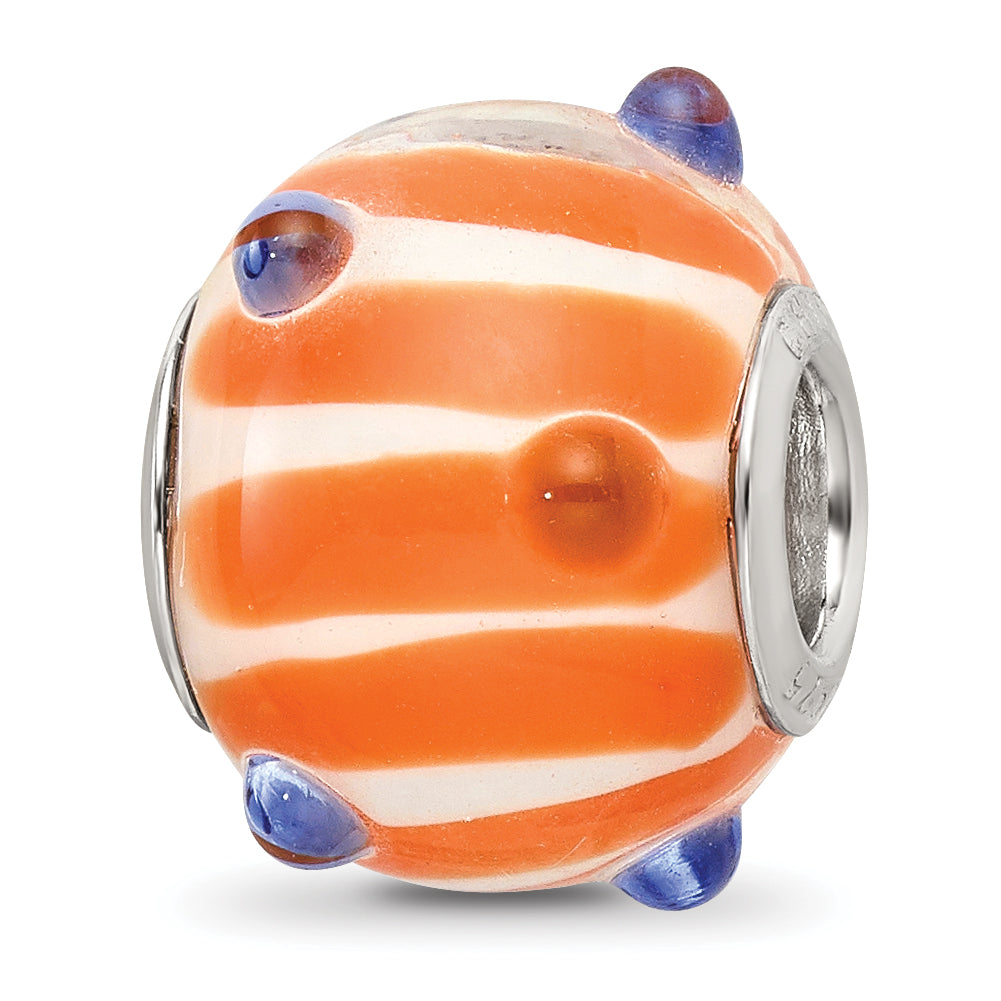 SS Reflections Rh-plated Blue Polka-dot Orange White Glass Bead Main image