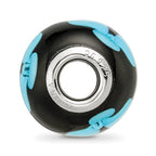 Sterling Silver Reflections Rhodium-plated Blue Floral Black Glass Bead
