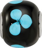 Sterling Silver Reflections Rhodium-plated Blue Floral Black Glass Bead