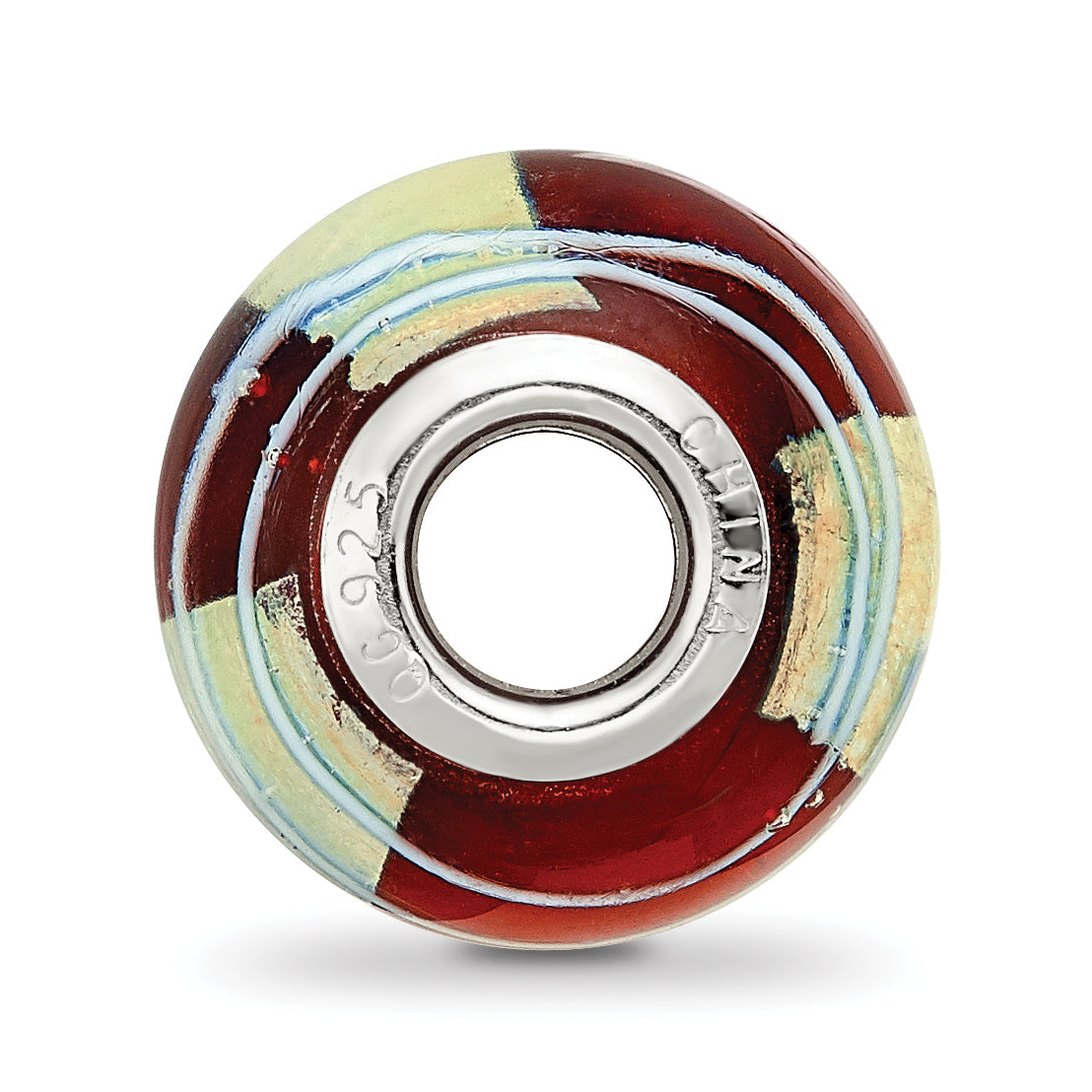Sterling Silver Reflections Rhodium-plated Foil Striped Red Glass Bead Secondary image