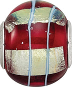 Reflection Beads Sterling Silver Rhodium-Plated Foil Striped Red Glass Bead - Sophia Jewelers