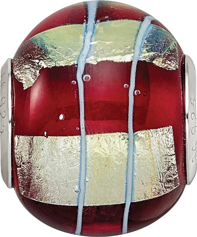 Reflection Beads Sterling Silver Rhodium-Plated Foil Striped Red Glass Bead - Sophia Jewelers