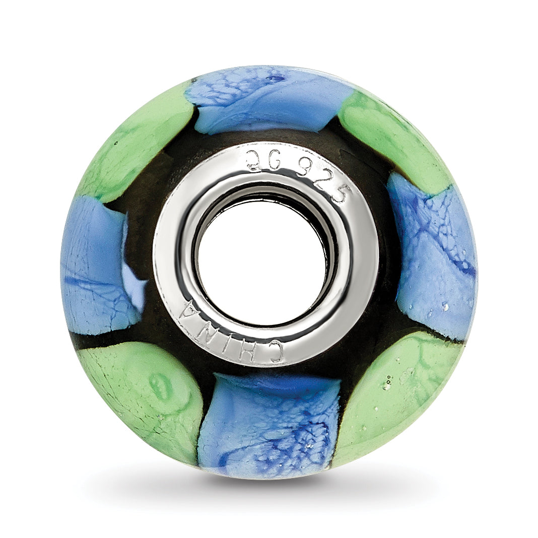 Sterling Silver Reflections Rh-plated Blue and Green Dot Black Glass Bead Secondary image