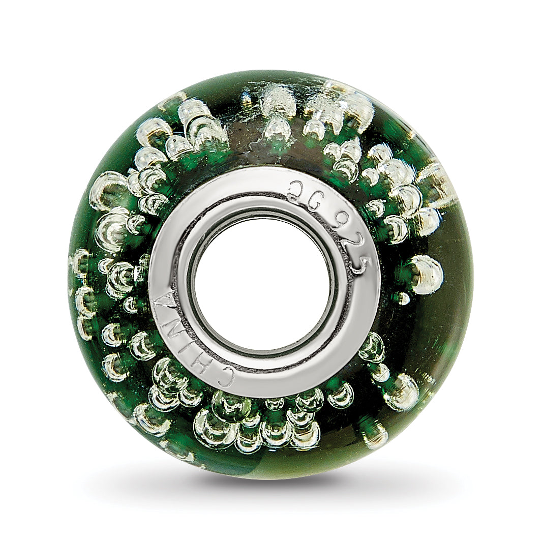 Sterling Silver Reflections Rh-plated Bubbles Green Glass Bead