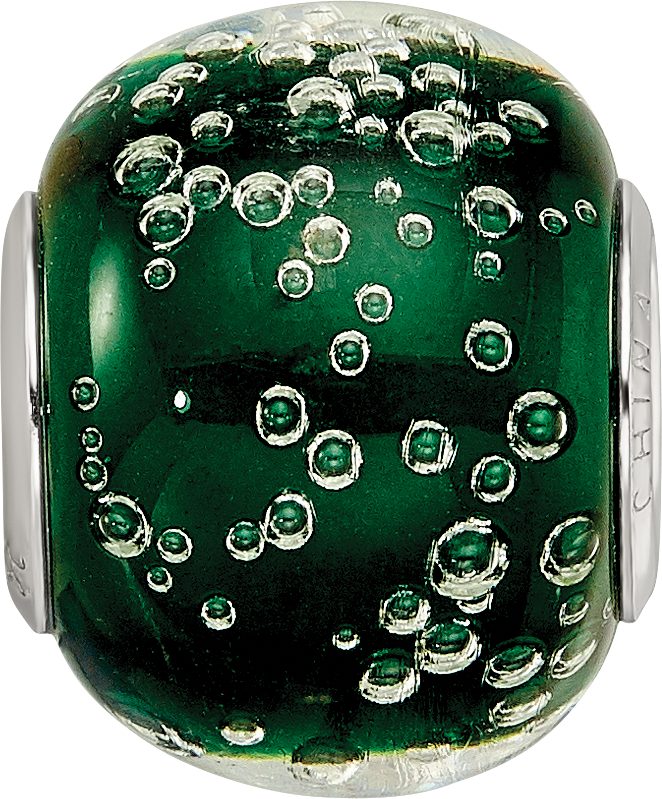 Reflection Beads Sterling Silver Rhodium-Plated Bubbles Green Glass Bead - Sophia Jewelers