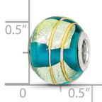 Sterling Silver Reflections Rh-plated Foil Pink Striped Blue Glass Bead