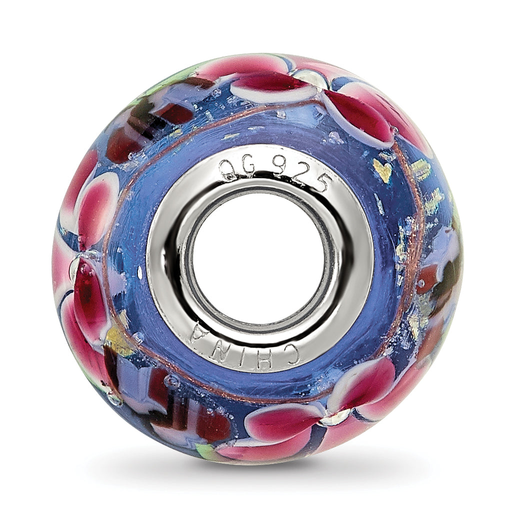 Sterling Silver Reflections Rh-plated Butterfly Pink Floral Blue Glass Bead Secondary image