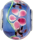 Sterling Silver Reflections Rh-plated Butterfly Pink Floral Blue Glass Bead