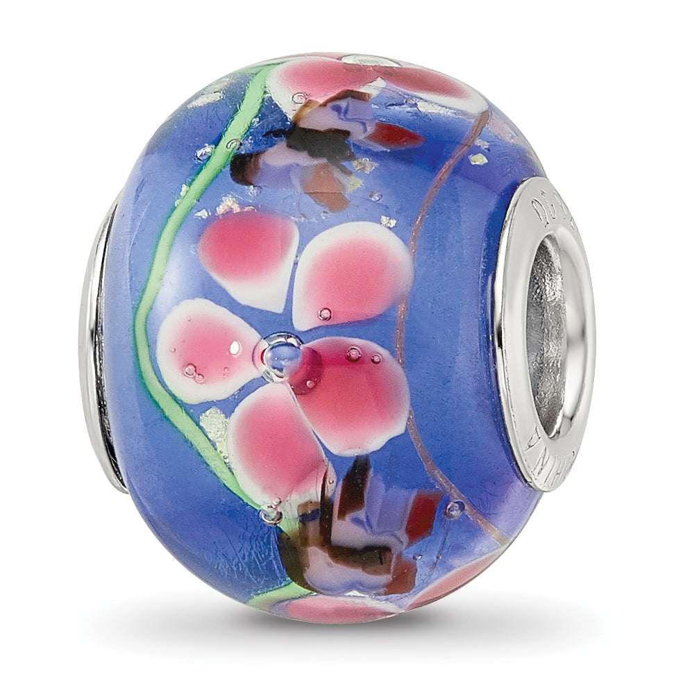 Sterling Silver Reflections Rh-plated Butterfly Pink Floral Blue Glass Bead Main image