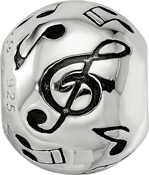 Sterling Silver Reflections Rhodium-plated Enameled Musical Notes Bead