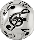 Sterling Silver Reflections Rhodium-plated Enameled Musical Notes Bead