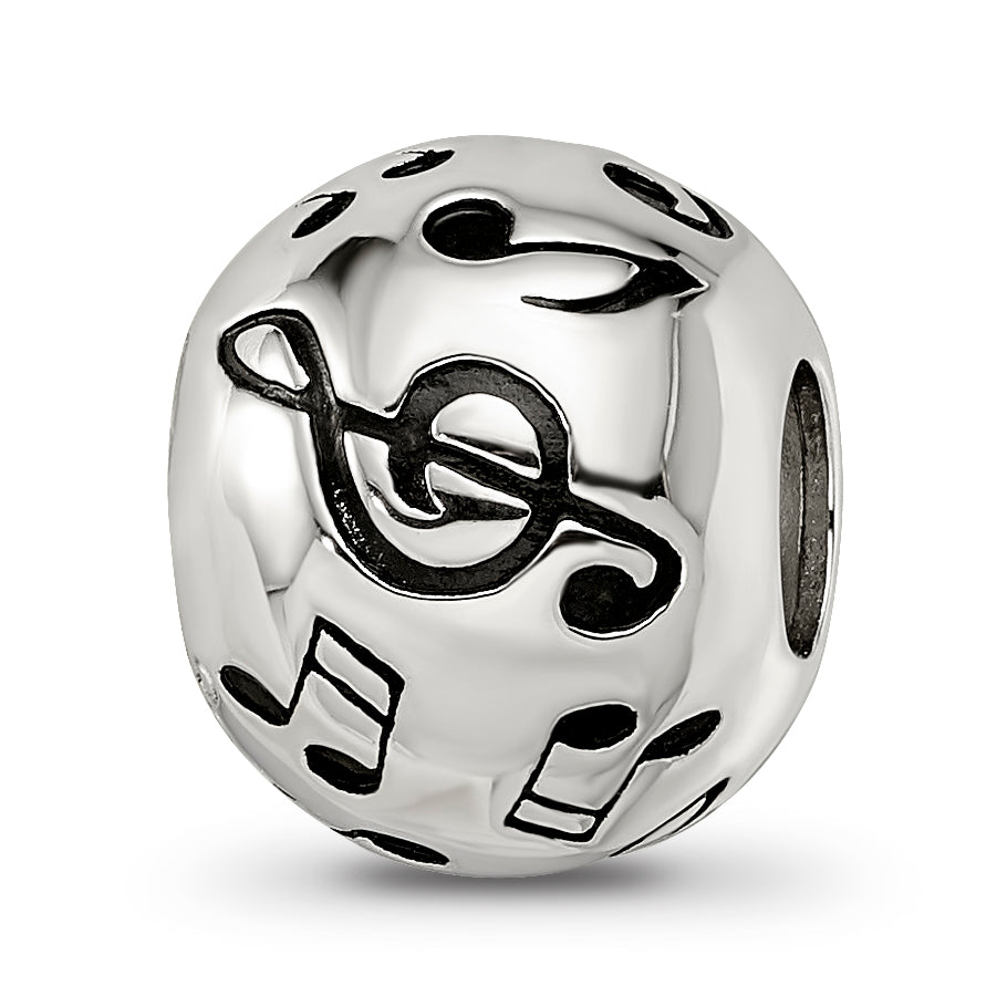 Sterling Silver Reflections Rhodium-plated Enameled Musical Notes Bead
