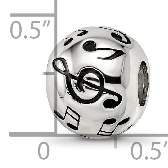 Sterling Silver Reflections Rhodium-plated Enameled Musical Notes Bead
