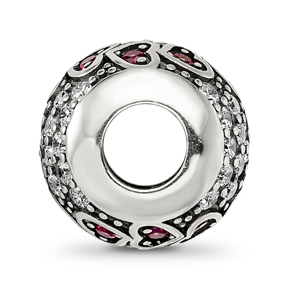 Sterling Silver Reflections Antiqued CZ & Red Corundum Hearts Bead Secondary image