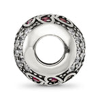 Sterling Silver Reflections Antiqued CZ & Red Corundum Hearts Bead