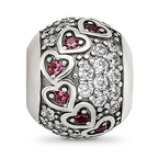 Sterling Silver Reflections Antiqued CZ & Red Corundum Hearts Bead