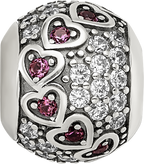 Sterling Silver Reflections Antiqued CZ & Red Corundum Hearts Bead