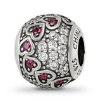Sterling Silver Reflections Antiqued CZ & Red Corundum Hearts Bead