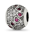 Sterling Silver Reflections Antiqued CZ & Red Corundum Hearts Bead