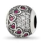 Sterling Silver Reflections Antiqued CZ & Red Corundum Hearts Bead