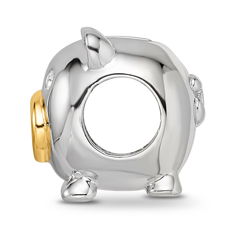 Sterling Silver Reflections Rhodium-plated Gold-plated Nose Pig Bead Secondary image