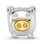 Sterling Silver Reflections Rhodium-plated Gold-plated Nose Pig Bead