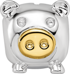 Sterling Silver Reflections Rhodium-plated Gold-plated Nose Pig Bead
