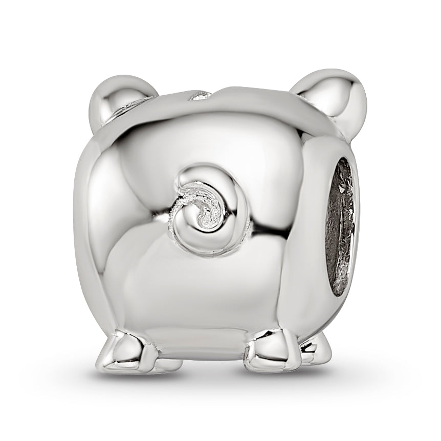Sterling Silver Reflections Rhodium-plated Gold-plated Nose Pig Bead