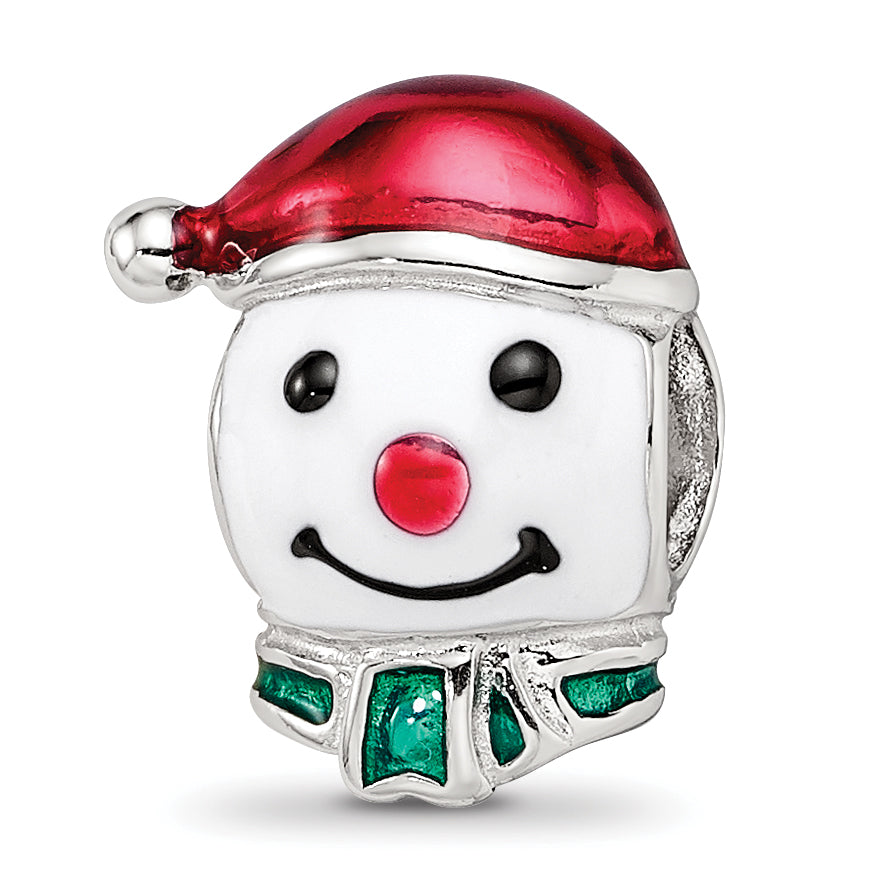 Sterling Silver Reflections Rh-plated Enameled Snowman Head Bead Main image