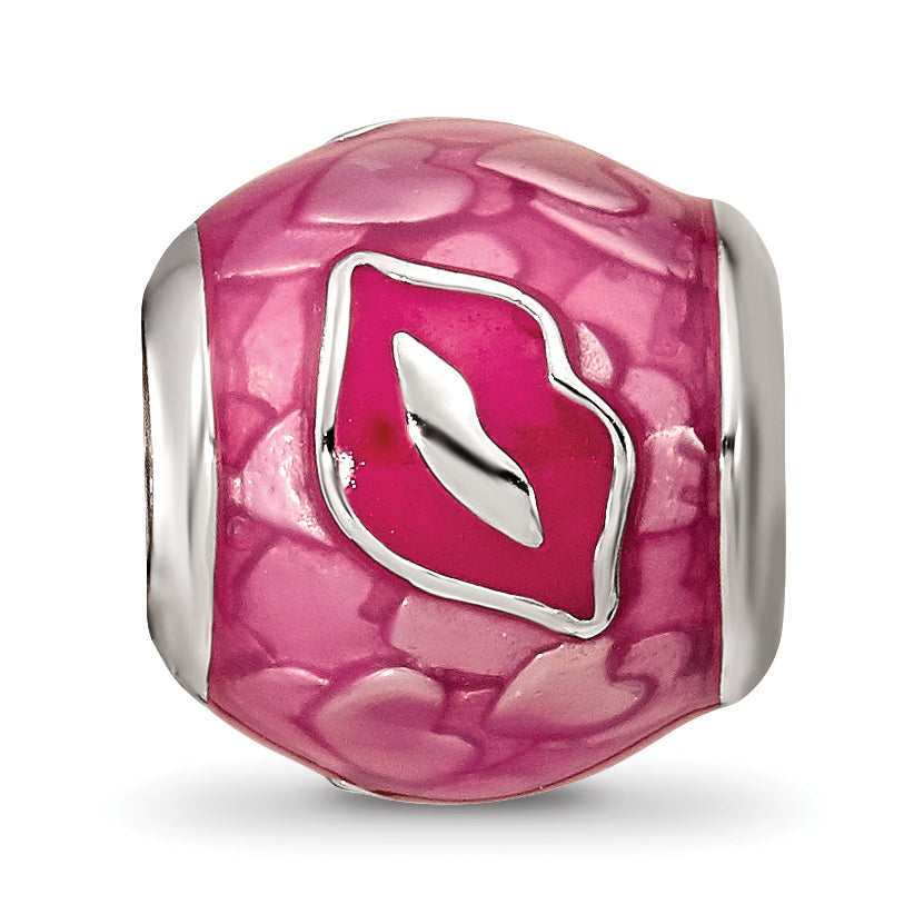 Sterling Silver Reflections Pink Enameled Smooches Lips Bead