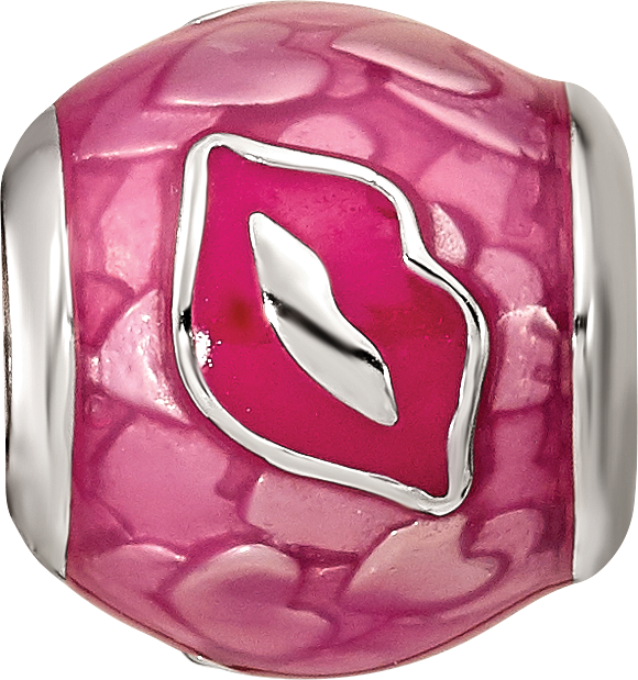 Sterling Silver Reflections Pink Enameled Smooches Lips Bead