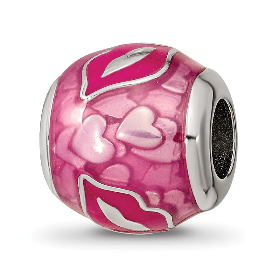 Sterling Silver Reflections Pink Enameled Smooches Lips Bead