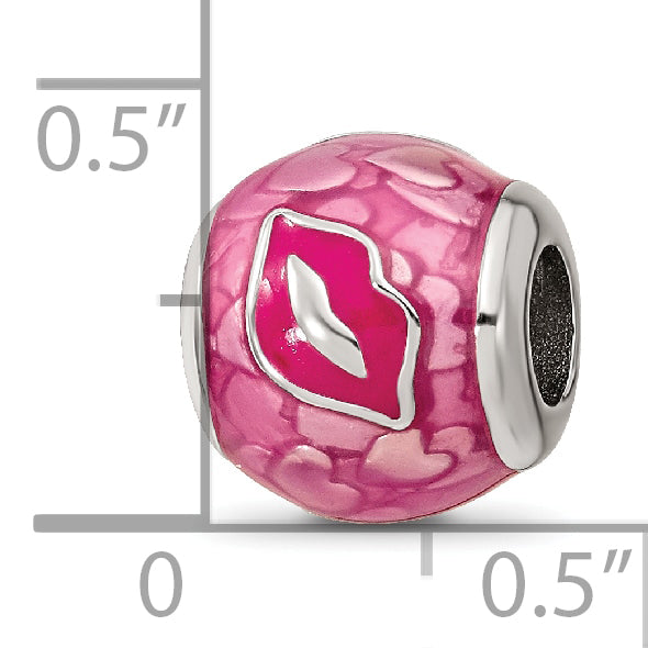 Sterling Silver Reflections Pink Enameled Smooches Lips Bead