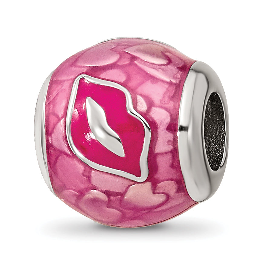 Sterling Silver Reflections Pink Enameled Smooches Lips Bead