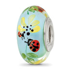 Ster.Silver Reflections Hand Painted Lady Bug Love Fenton Glass Bead