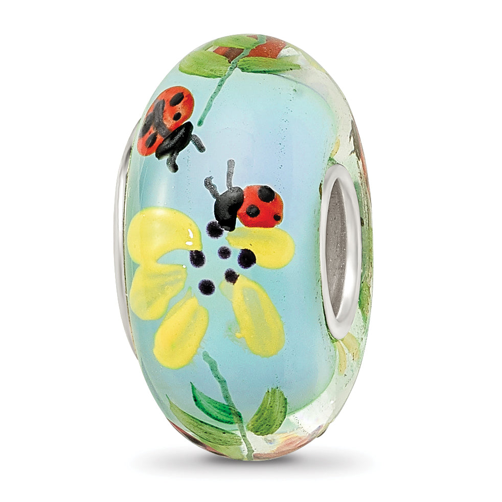 Ster.Silver Reflections Hand Painted Lady Bug Love Fenton Glass Bead Main image