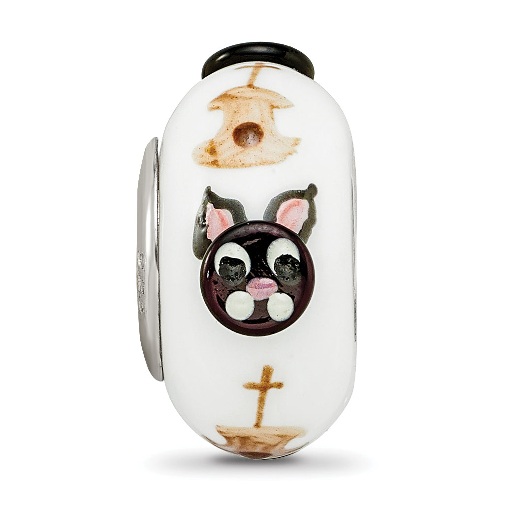 Ster.Silver Reflections Hand Painted Hey Diddle Diddle Fenton Glass Bead
